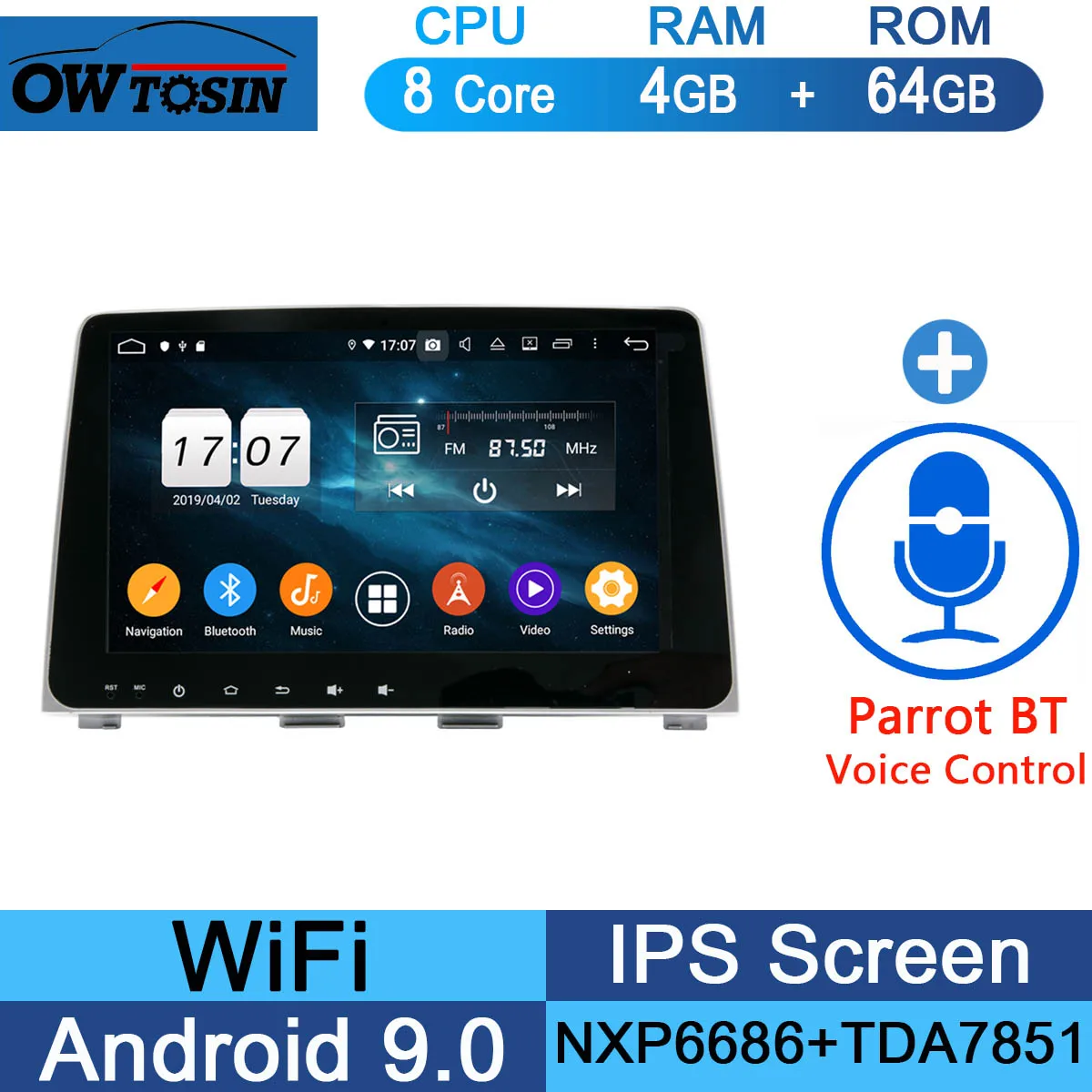 64G Parrot BT " ips 8 ядерный 4 Гб+ 64 ГБ Android 9,0 автомобильный мультимедийный плеер для hyundai Sonata 9 gps Радио стерео DSP CarPlay Parrot BT - Цвет: 64G Parrot BT
