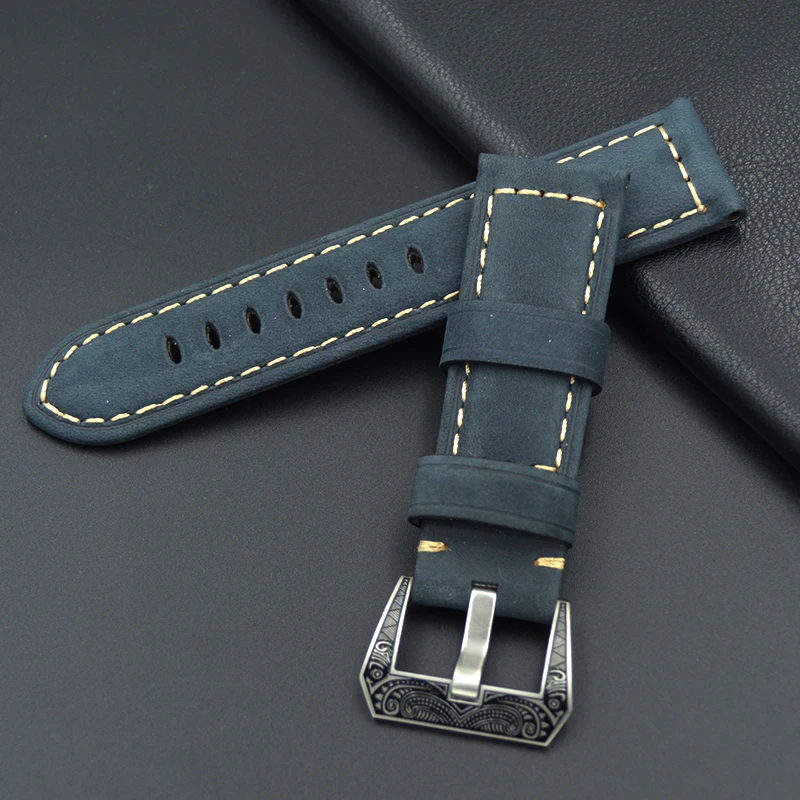 Ремешок кожаный для наручных часов браслет ручной работы с узором и пряжкой 22 24