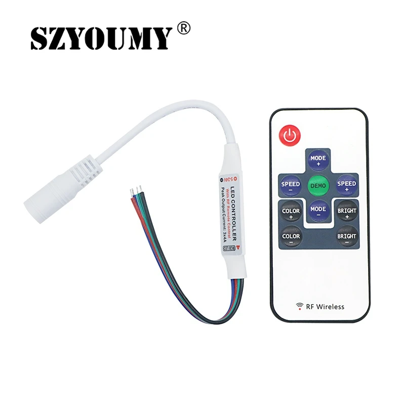 

SZYOUMY 10key Mini RF Wireless Led Remote Controller Led Dimmer Controller for RGB Color Light Strip with 4pin female SMD5050