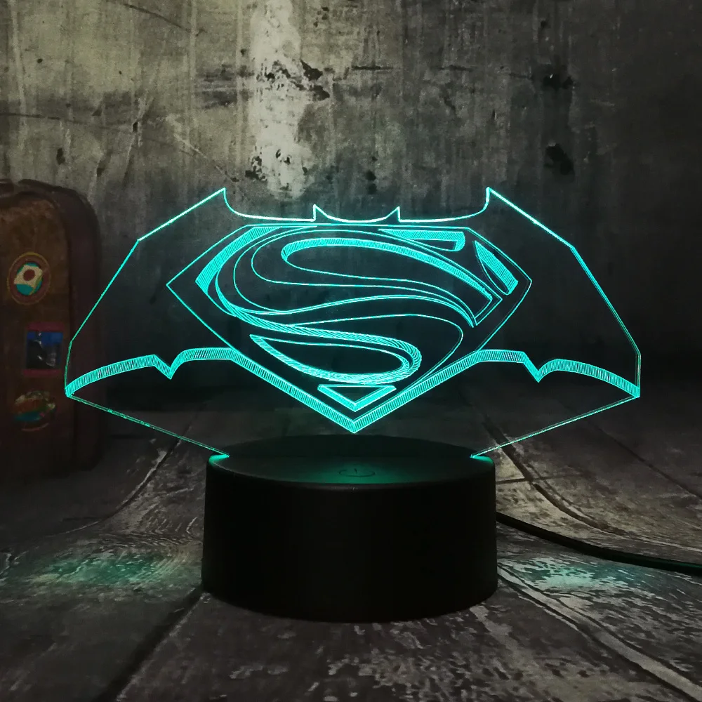 Cool 3D LED DC Superman Batman Logo Symbol Night Light Desk Table Lamp 7 Color Change Flashlight USB RGB Controler Toy Kids toys | Лампы и