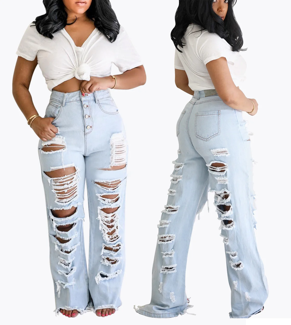Hole Fashion High Waist Women Jeans Office Aldy Solid Skinny Denim Pencil Butt Lift Sexy Pants | Женская одежда
