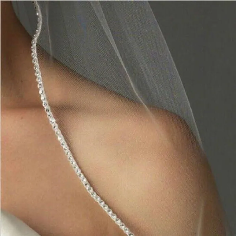 

Champagne White Ivory Wedding Accessory Cathedral Crystal Edge Wedding Veil Custom Made Length 1 T Bridal Veil With Metal Comb