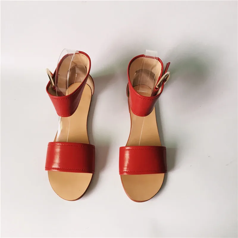Женские сандалии на плоской подошве красные кожаные повседневные летние туфли