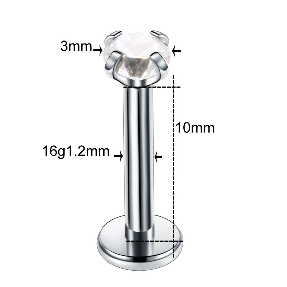 1PC Steel Crystal Zircon Ear Helix Tragus Eyebrow Rings Piercing Ombligo Labret Ring Piercings Lobe Flat Earring Jewelry | Украшения и