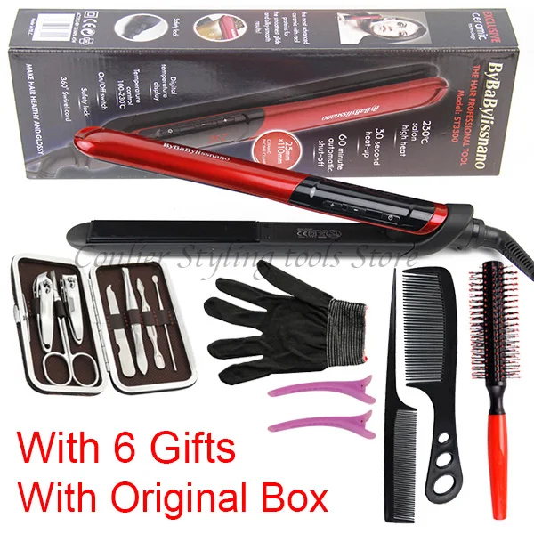 6 gifts with box Профессиональный 3300 быстрый выпрямитель для волос 1 дюймов шелковое керамическое покрытие пластины выпрямители для укладки волос плоский Утюг - Цвет: 6 gifts with box