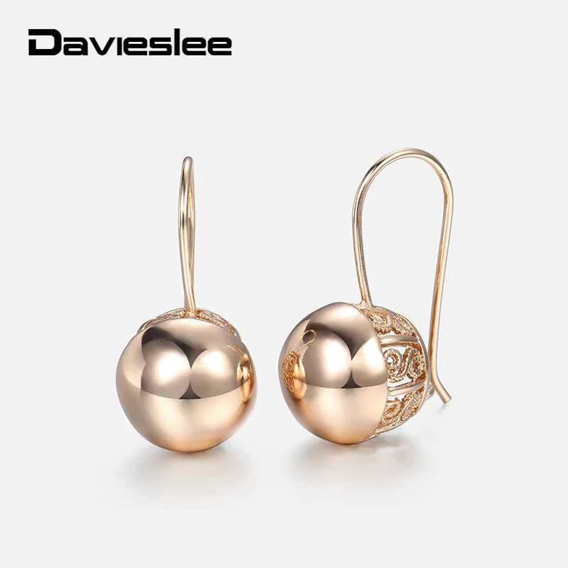 Davieslee, женские серьги-гвоздики, 585, розовое золото, заполнены круглыми шариками, серьги-гвоздики для женщин, модное ювелирное изделие, застежка-защелка, LGE66
