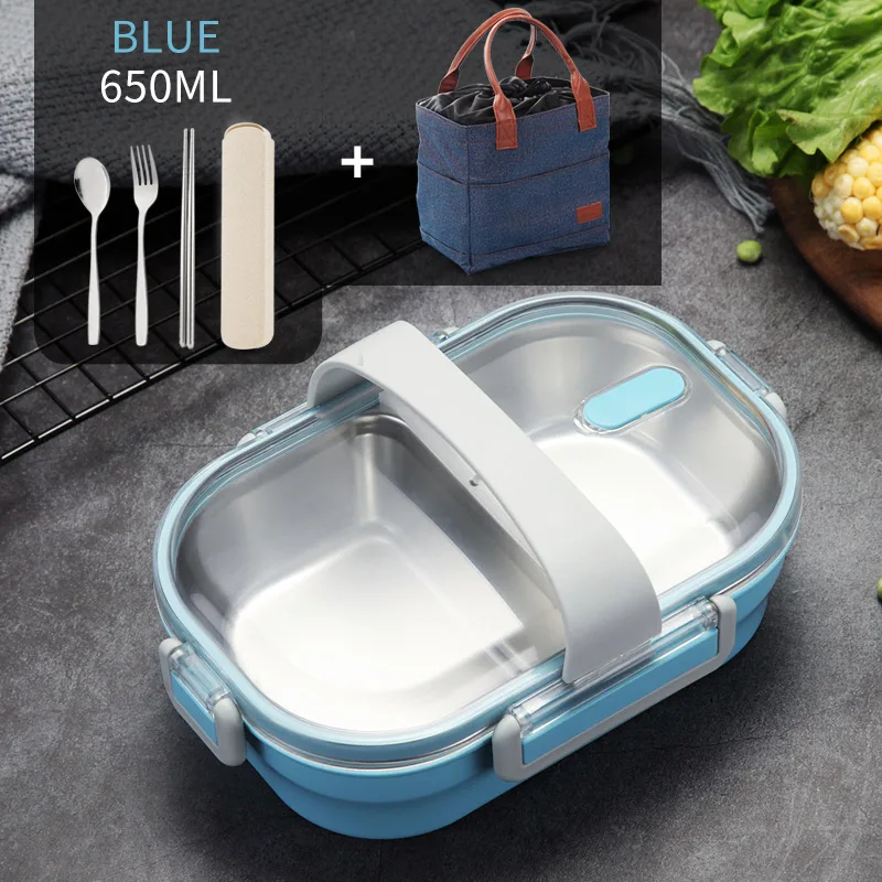 Blue Bag Tableware WORTHBUY, японский Портативный Ланч-бокс для детей, школьный, 304, нержавеющая сталь, Бенто-бокс, кухонный герметичный контейнер для еды, контейнер для еды - Цвет: Blue Bag Tableware