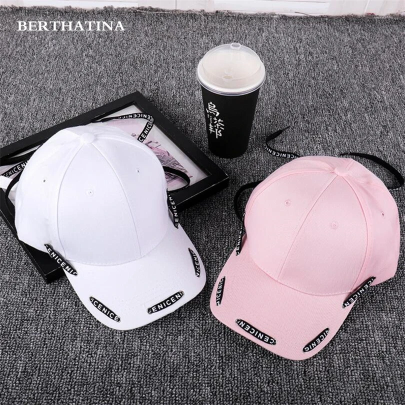 Мужские и женские бейсболки с длинной лентой BERTHATINA черные белые розовые кепки в