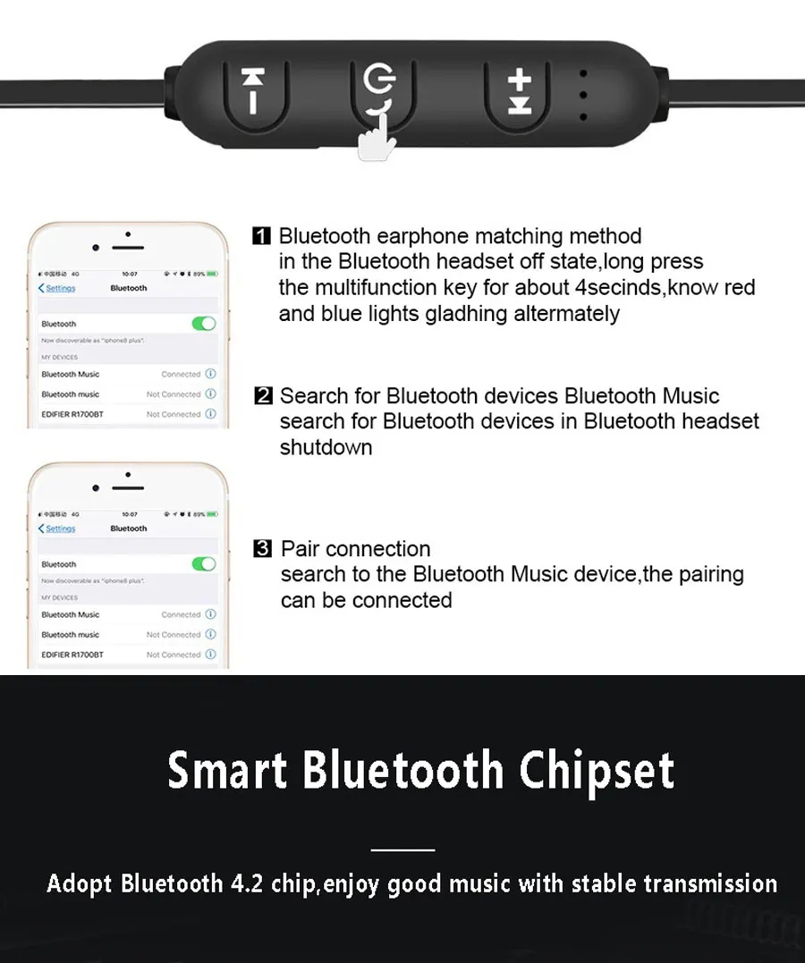 Магнитные беспроводные Bluetooth наушники BT Водонепроницаемая спортивная Гарнитура Bluetooth 4,2 Встроенный микрофон Bluetooth беспроводные наушники