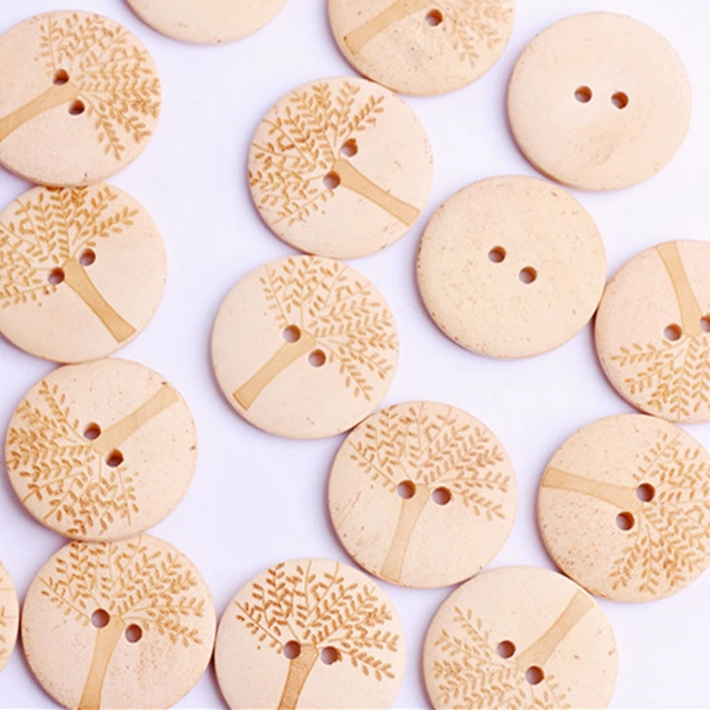 30 мм 10 шт. резные винтажные швейные деревянные пуговицы дерево натуральный цвет