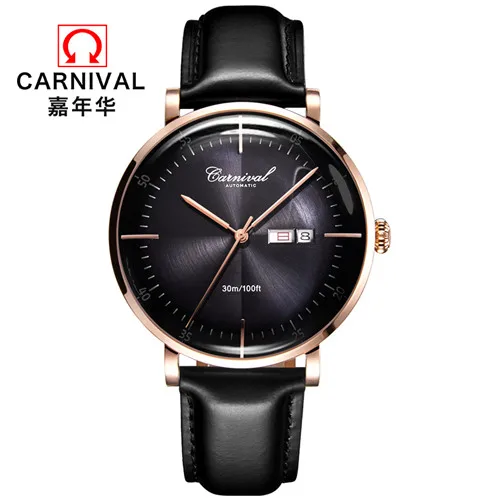 Gold black C8894 Роскошные брендовые швейцарские карнавальные механические часы MIYOTA, мужские водонепроницаемые часы с кожаным ремешком, мужские часы, часы reloj hombre - Цвет: Gold black C8894