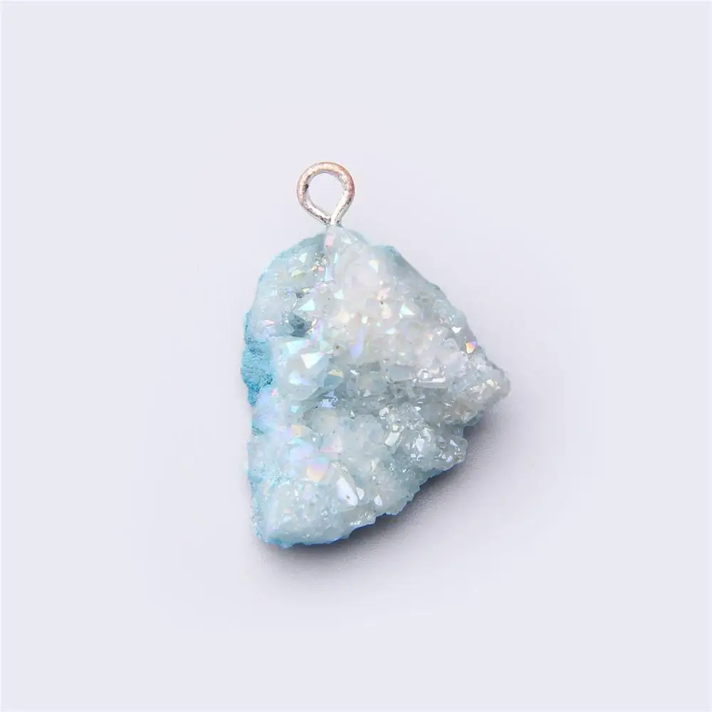 Women's Blue Natural agates Druzy Stone Pendant natural Pendulum Natural Stone Pendant Necklace drusy pendant jewelry crystal
