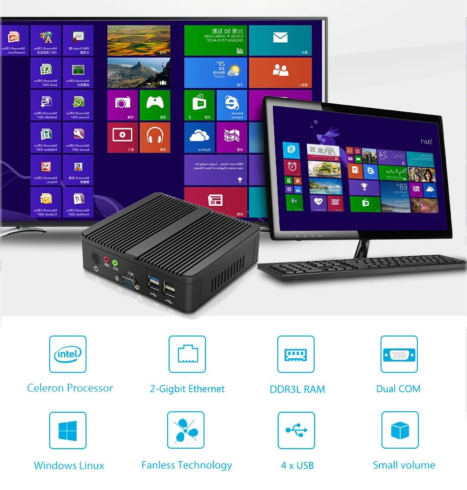 Промышленный Мини ПК Intel Pentium J2900 Windows 10 с четырёхъядерным процессором безвентиляторный 4xusb двойной Etherent 2xRS232 HDMI VGA Wi-Fi