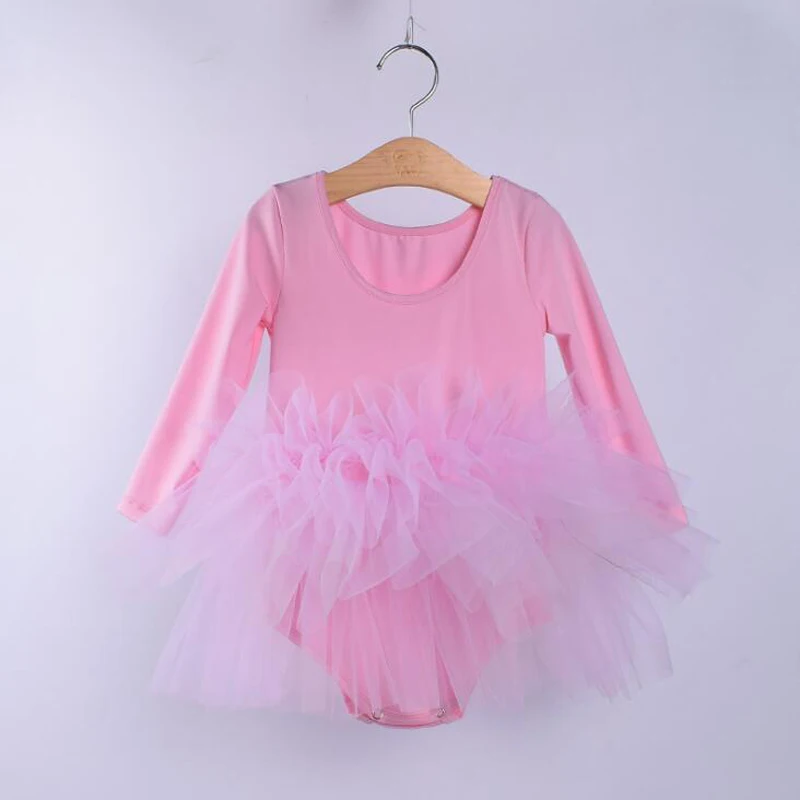 Ballet dress for Girls Mesh Long Sleeve Gymnastic Leotard Dress Children Costume Kids Dancewear Pink /Black/Grey 2-8T | Детская одежда