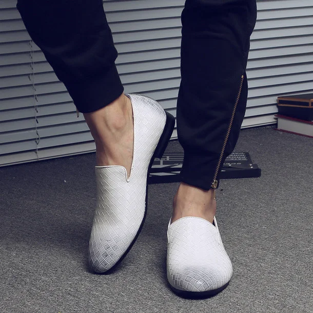 White Leather Loafer Мужская обувь; Роскошная брендовая повседневная кожаная обувь с плетеной тесьмой; Туфли-оксфорды для вождения; мужские лоферы; мокасины; итальянская обувь для мужчин на плоской подошве - Цвет: White Leather Loafer
