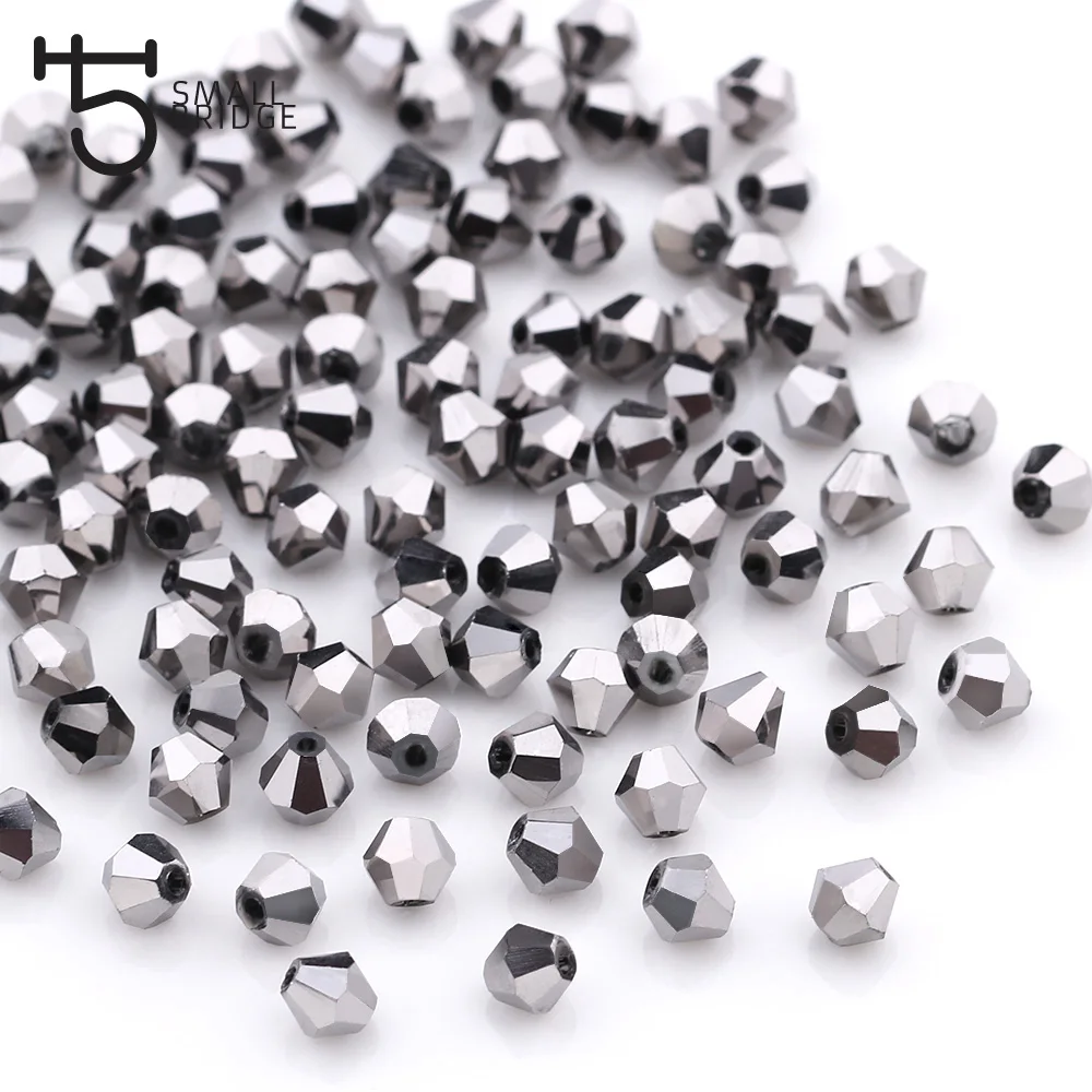 3 4 mm Czech Silver colour Spacer Bicone Beads for Making Jewelry Accessories Diy Perles Loose Faceted Glass Crystal Beads Z210
