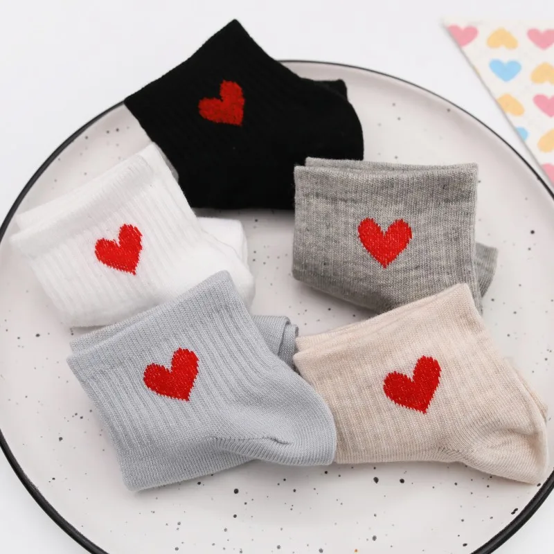 5Pairs Heart Cute Socks College Wind Simple Female Women Fashion Skateboard Sock Comfortable | Женская одежда