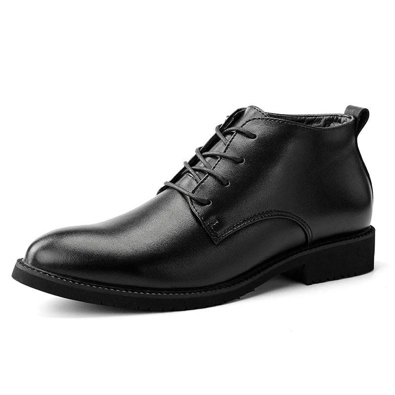 Black LAISUMK/черные мужские кожаные туфли с высоким берцем Мужские модельные туфли с острым носком Высококачественная официальная обувь без шнуровки, сохраняющая тепло мужская обувь на плоской подошве - Цвет: Black