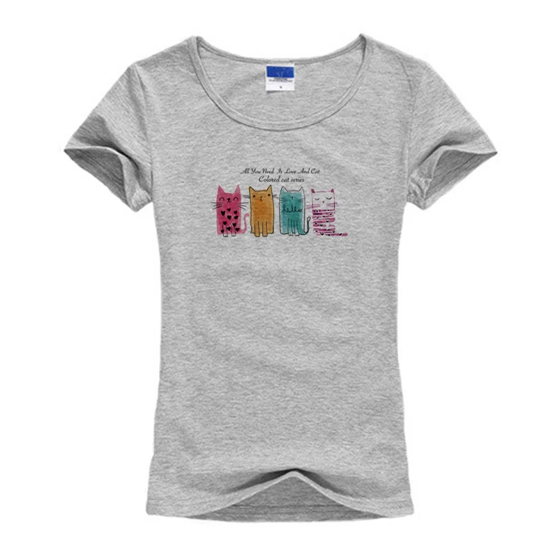 Женская хлопковая Футболка с принтом каваи и кота Женские топы рубашки футболки