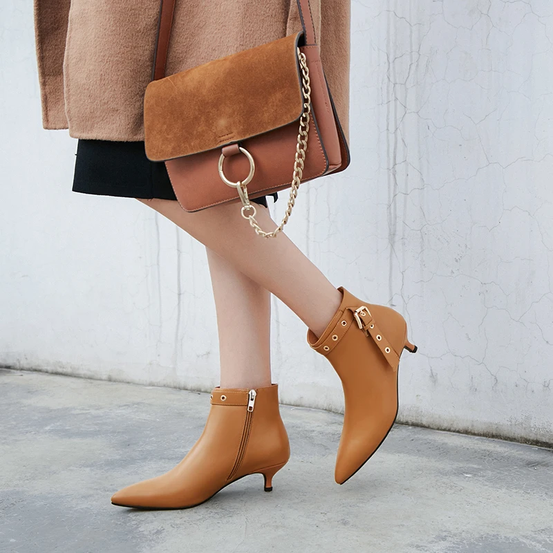 Genuine leather ankle boots woman low Heels office ladies dress wedding Shoes spring autumn Woman Boots large size 34-42