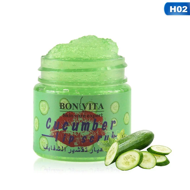02 Клубника огурец Мягкий увлажняющий, отшелушивающий скраб для губ Exfoliator Фрукты Лечение питают скраб лечение - Цвет: 02