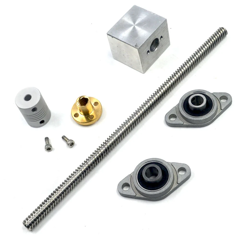 

300mm Length 8mm Dia Silver Vertical 2mm Lead Screw Rod & Pillow Block Mounted Bearing T8 Lead Screw Kit for 3D Printer Set of 6