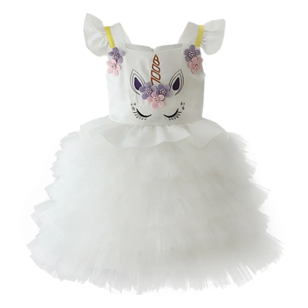 Милое детское платье с единорогом для девочек Цветочное на день рождения