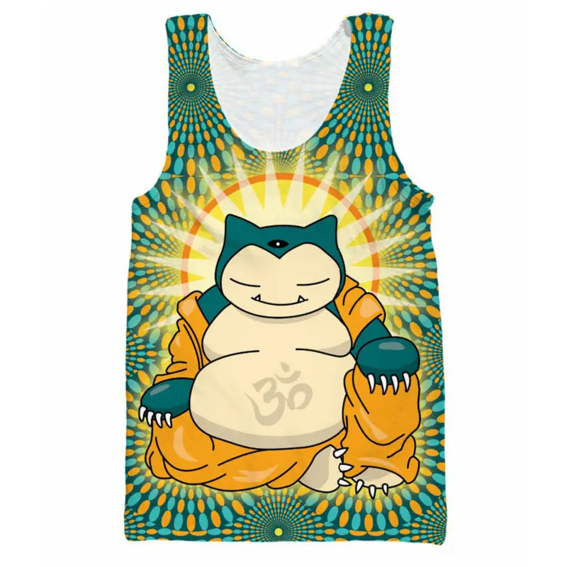 Harajuku Для мужчин Безрукавки для женщин Аниме Покемон Характер Будда Snorlax