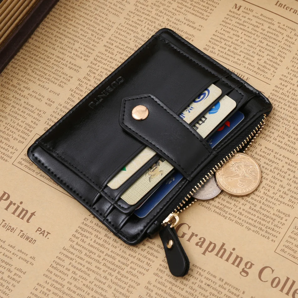 

Fashion New Classic Zipper Open Hasp Style Coin Purse Black Brown Photo Bit Credit Card Slots Coins Change Wallet Free Shipping
