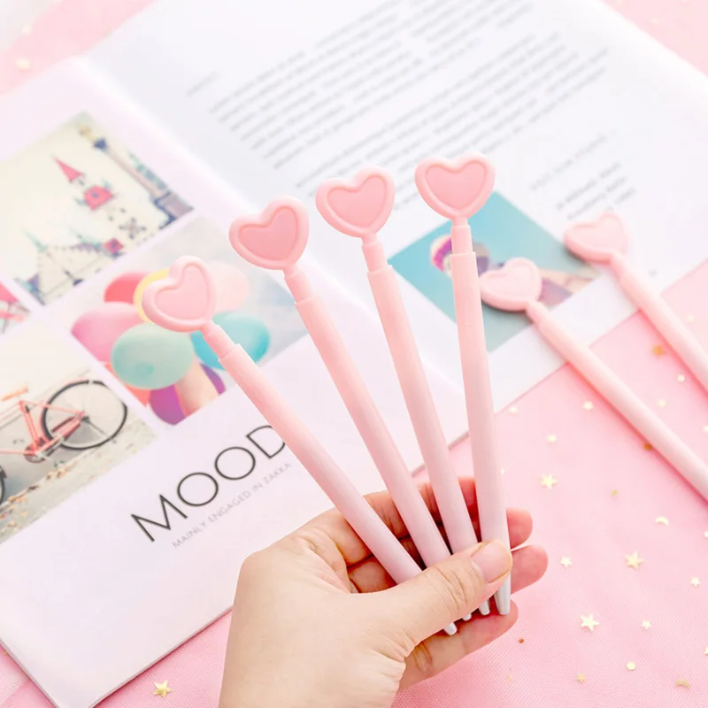Гелевые ручки Love 0,5 мм Kawaii розовые ручки в форме сердца милые нейтральные ручки для девочек, подарок для школы, школьные принадлежности, корейские канцелярские принадлежности