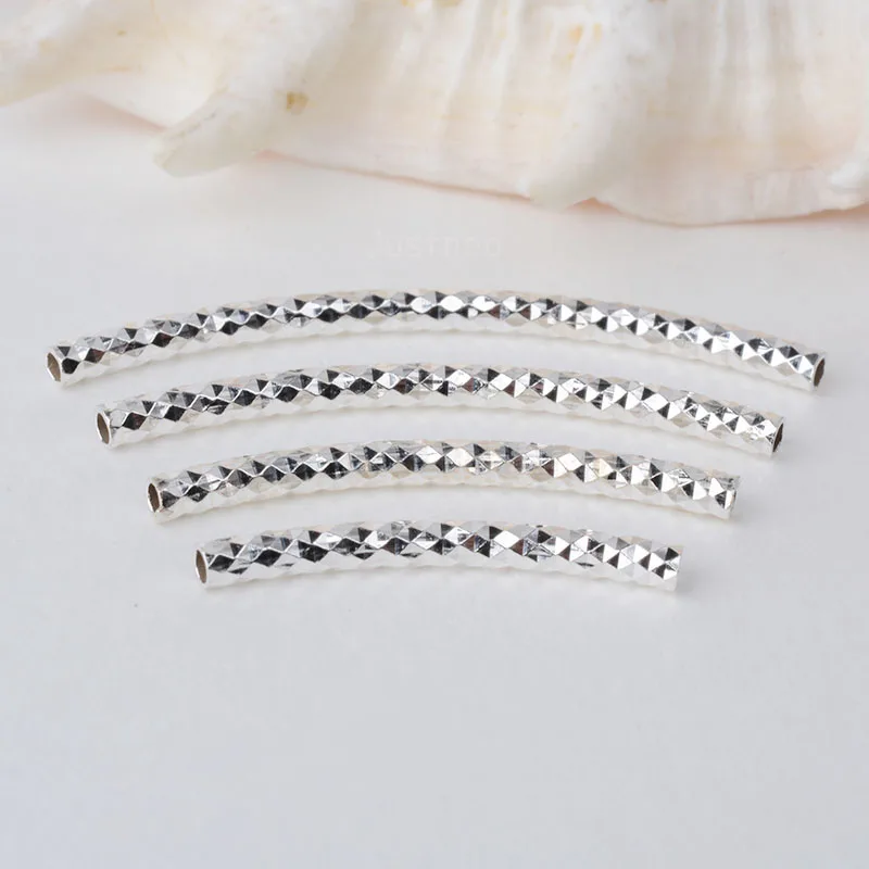 1piece, 2mm solid 925 sterling silver curved Faceted tube spacer beads connector for necklace&pendant bracelet jewelry making