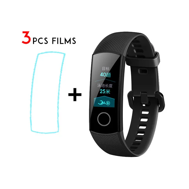 Black with film Умный Браслет huawei Honor Band 4, цветной сенсорный экран Amoled 0,95 дюйма, для плавания, 50 м, водонепроницаемый, для обнаружения пульса и сна - Цвет: Black with film