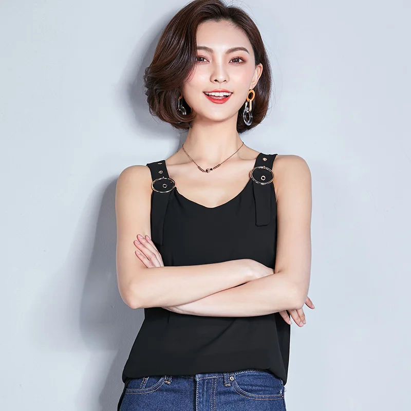 zjaiss Summer Shirt Women Blouse And Sleeveless Female Blouses 2019 New Korean Fashion White Ladies Chiffon Top |