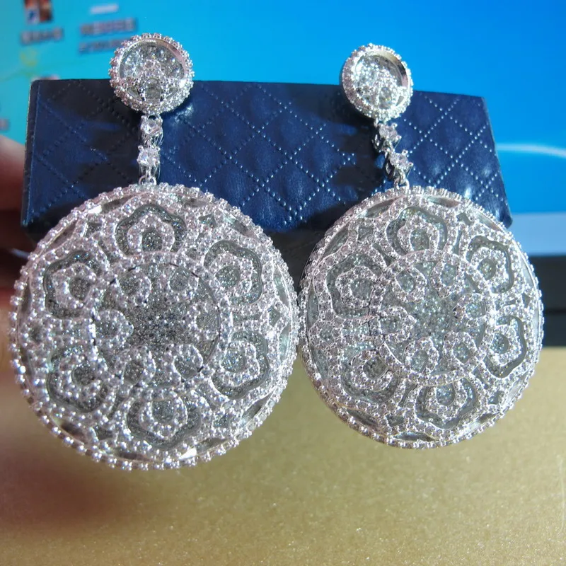 Boucle d'oreille femme Циркон Большая круглая бирка висячие серьги бело-золотого цвета для романтической свадьбы, вечеринки ювелирные изделия для женщин