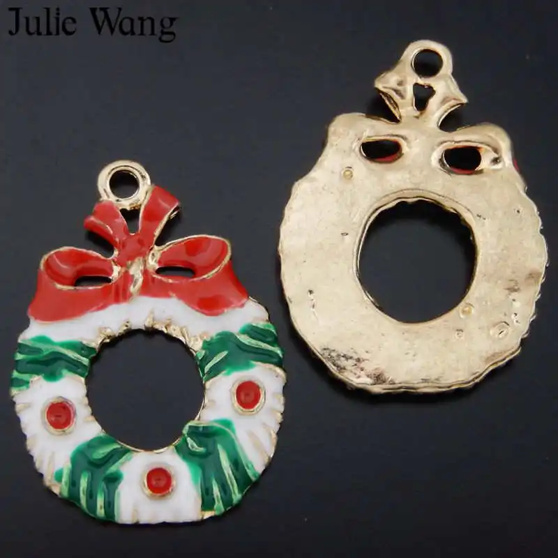Julie Wang 10 шт. золотистый тональный сплав эмаль красочный Рождественский венок