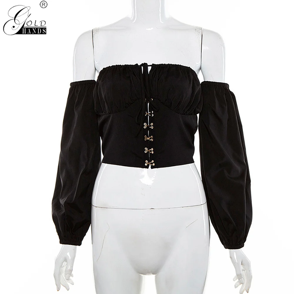 Женская Сексуальная футболка без бретелек с открытыми плечами золотистого цвета