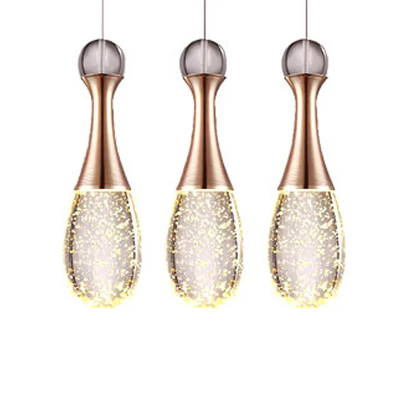 

modern minimalist led bubble Champagne Gold crystal pendant light warm romance bedroom dining room three bar hang lamp 110-240V