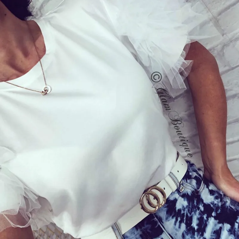 Женская блузка с коротким рукавом сетчатый топик женская футболка вырезом