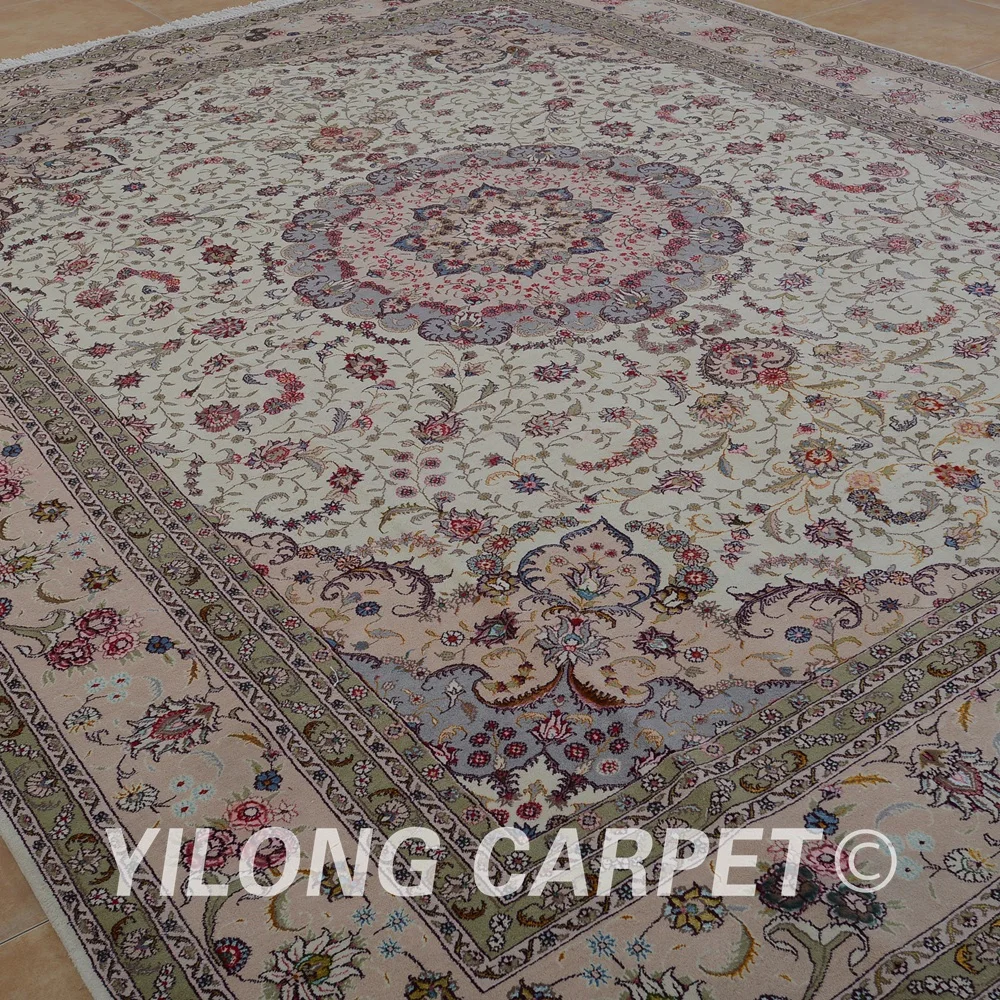 Yilong 9 'x 12' персидский шерстяной коврик Тебриз ручной работы изысканный qum