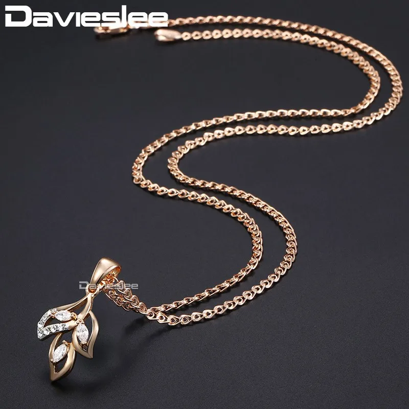 Ожерелье Davieslee для женщин кулон в форме листа 585 розовое золото заполненное