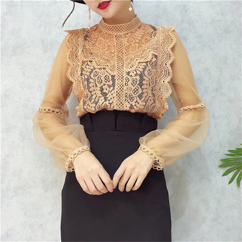 Женская блузка в стиле бохо с длинным рукавом и стоячим воротом | одежда