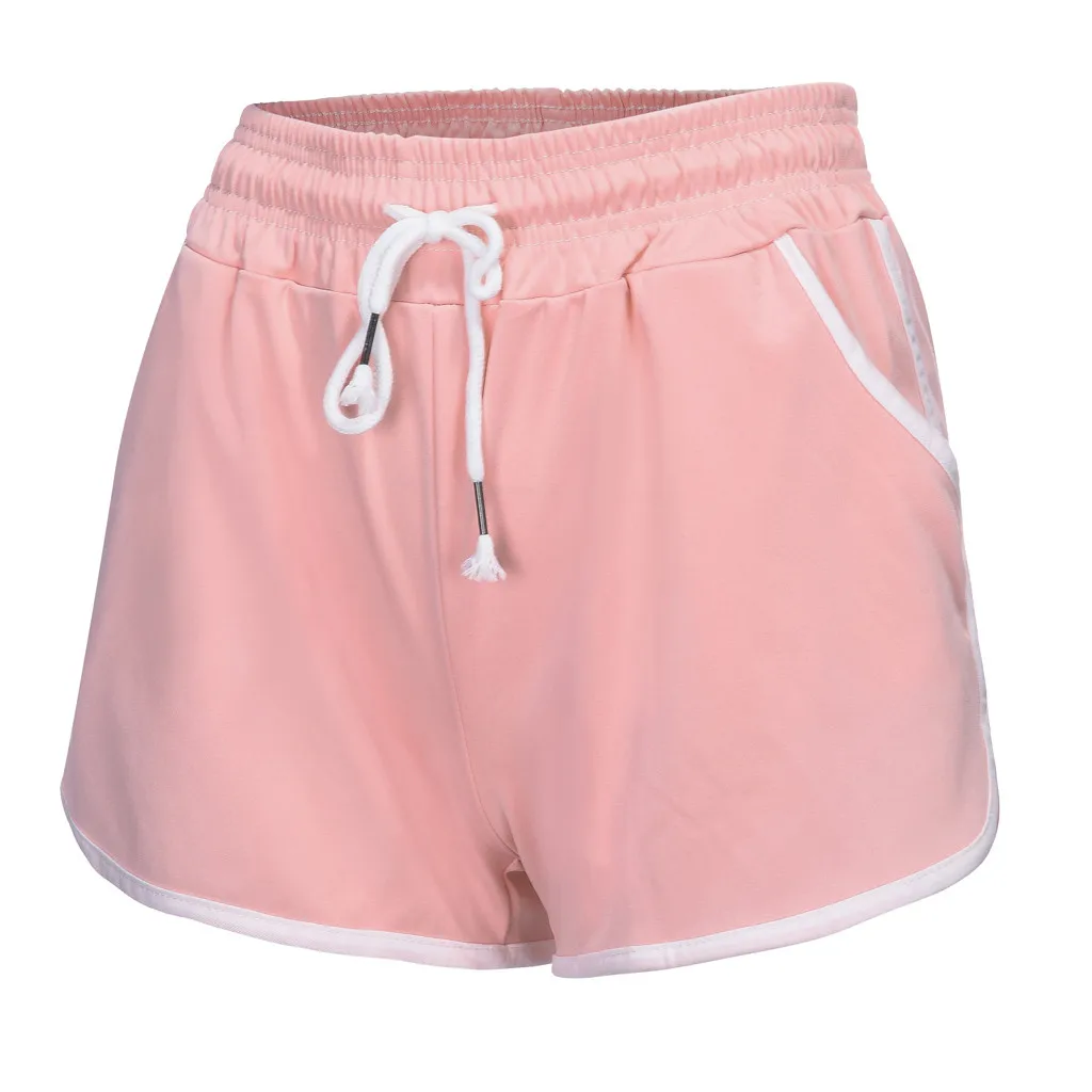 Женские спортивные шорты на шнуровке однотонные с эластичным поясом | Женская