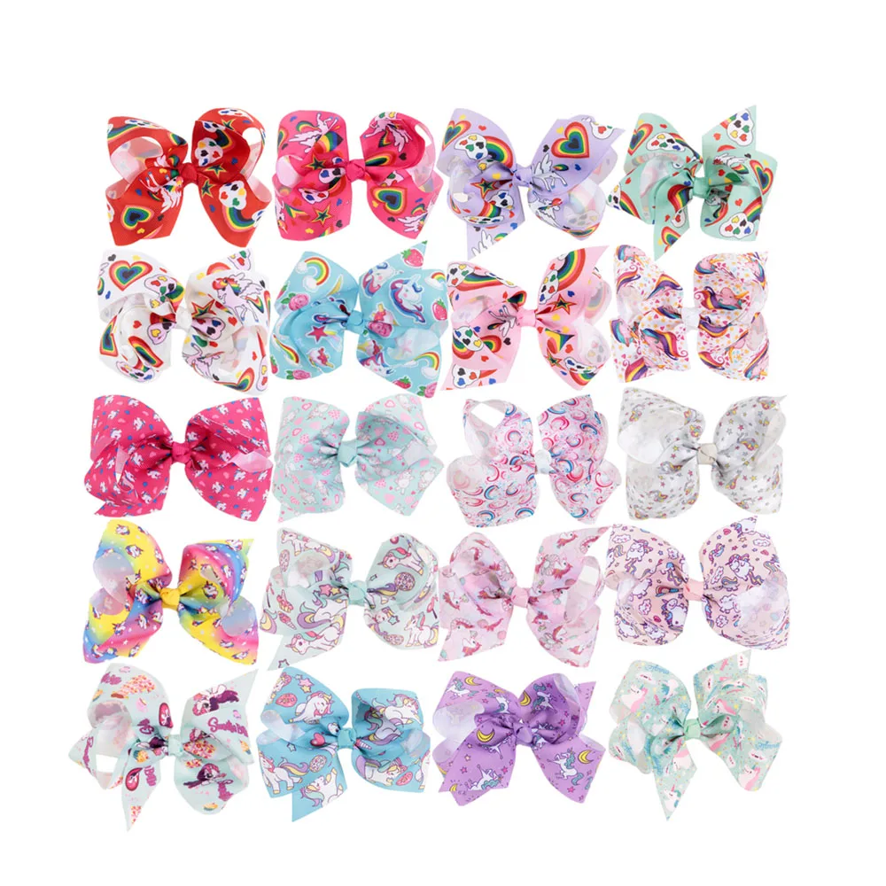 

22 Цвета 4,8 «Рог единорога ленты лук заколки для волос с принтом радуги мультфильм заколки для волос для девочек Рождественский подарок женс...