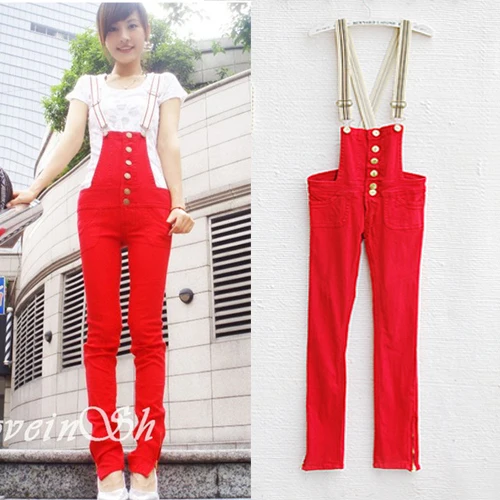 Fashion red star bib pants |