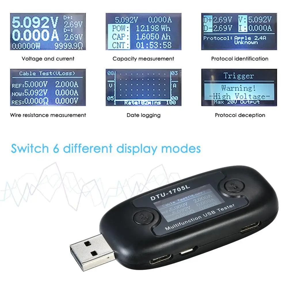 DTU-1705L Быстрая зарядка USB ЖК-тестер Напряжение Ток мощность электрическая Емкость