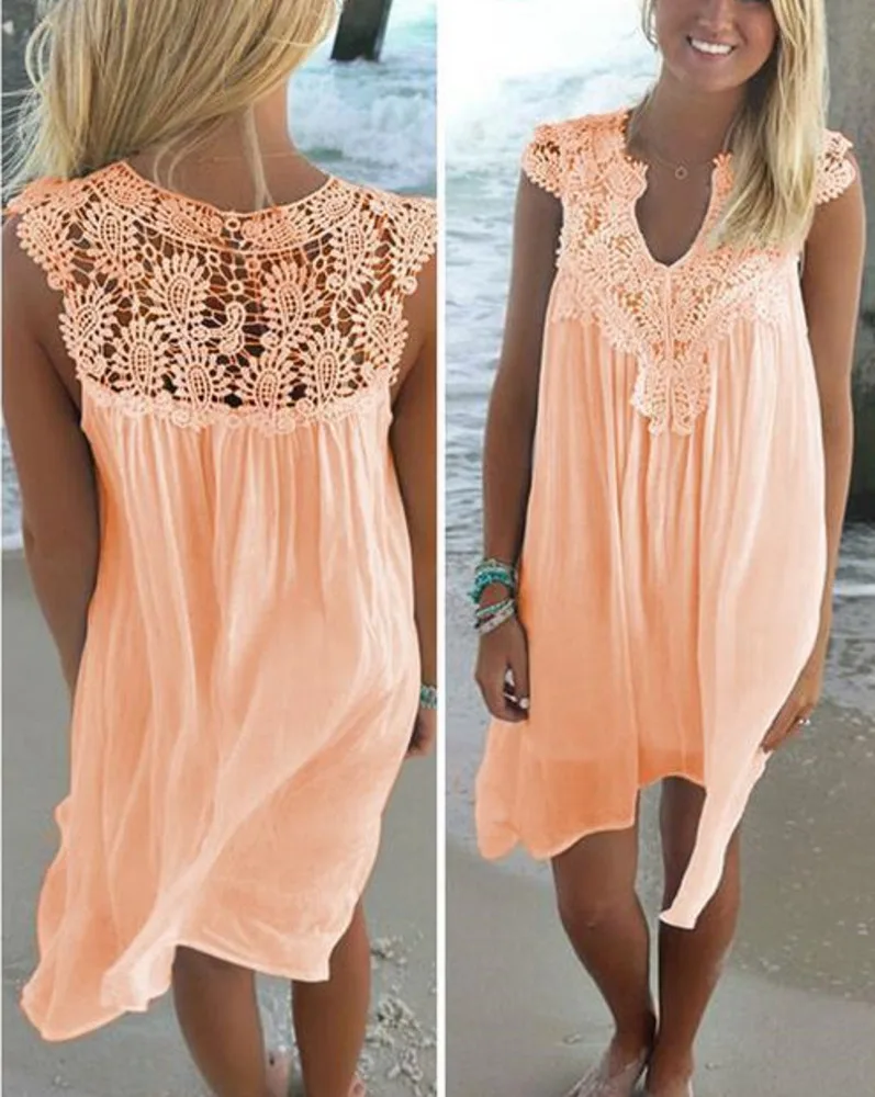 

Women dress new arrivals fashion sexy summer dress Loose lace beach dress women sleeveless Slim women's clothing