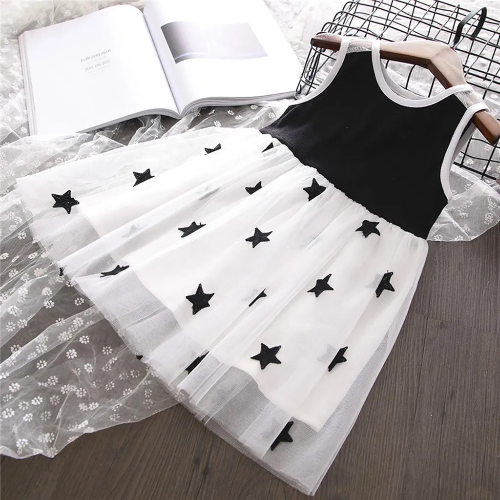 girls summer dresses Children Kids Sleeveless Vest Splicing Stars Print Gauze Princess Dress teenager dress vestido#DA | Детская одежда