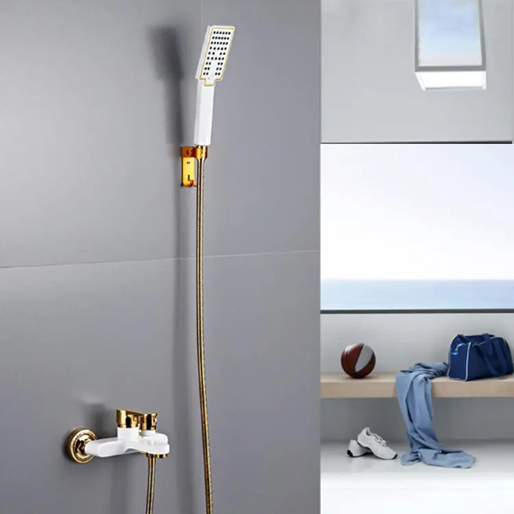 1 Черный и золотой цвета смесители для ванны и душа водопад носик с Handshower белый и золотой горячий и холодный смеситель, кран - Цвет: 1