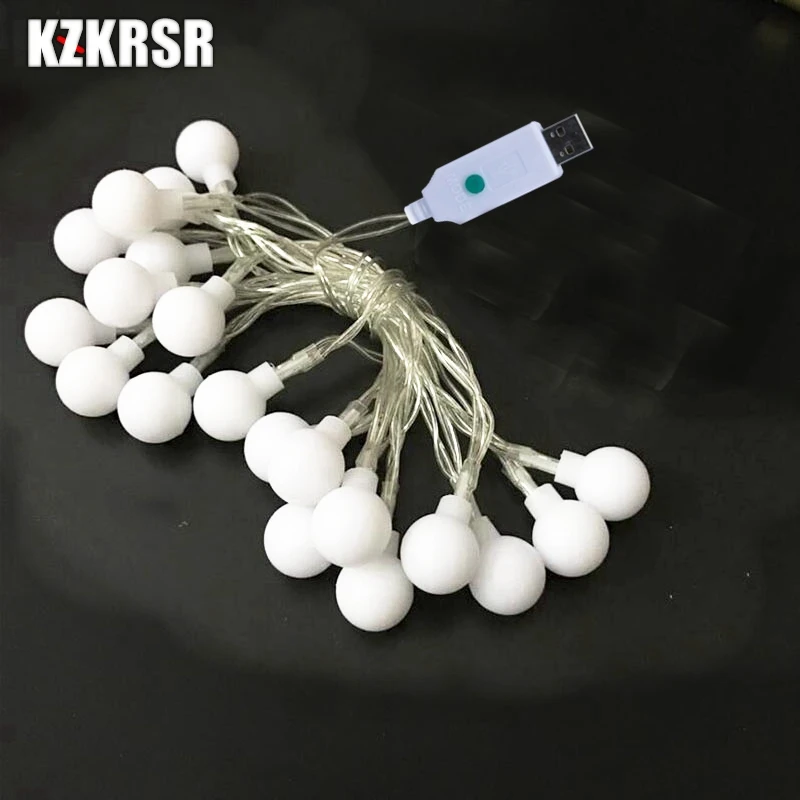 KZKRSR теплый белый 2 м 20 Led USB Powered Глобус матовый шар Рождественская елка Гирлянда
