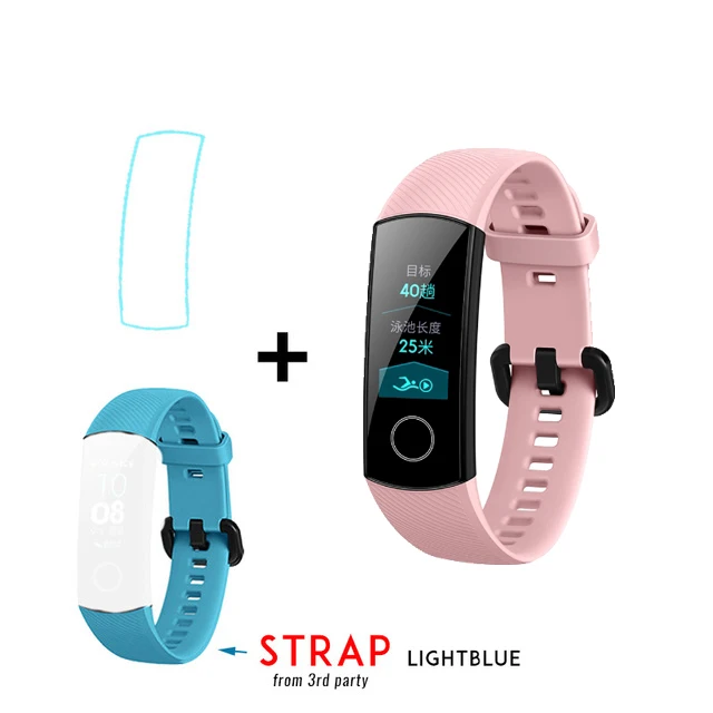 Умный Браслет huawei Honor Band 4 Amoled, цветной сенсорный экран 0,95 дюйма, для плавания, для обнаружения сердечного ритма, сна, для xiaomi - Цвет: pink add Light blue